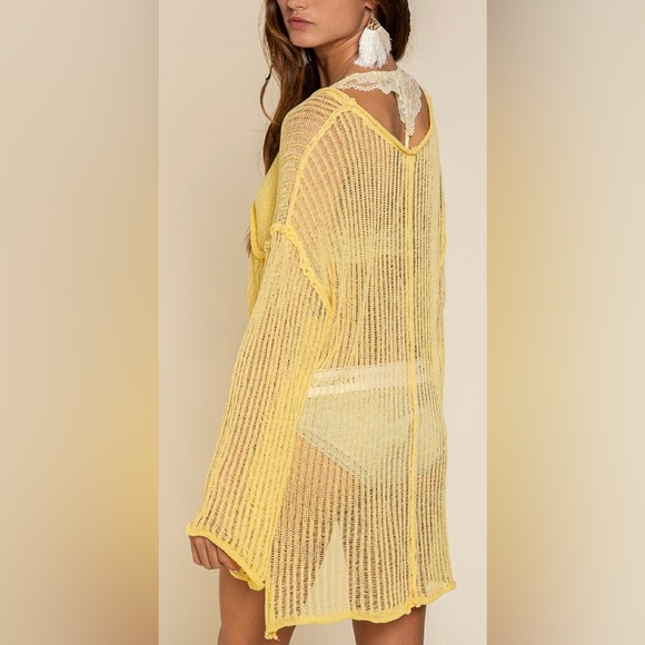 POL Loose Fit See-Through Boat Neck Sweater Women’s S Yellow - Picture 4 of 11